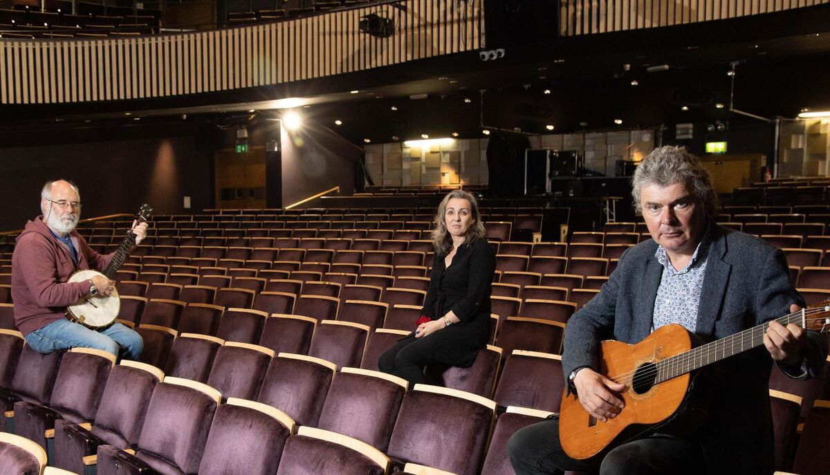 Five-string banjo player and guitarist, Mick Daly, Folk singer, Karen Casey and Singer songwriter, John Spillane launching the Cork Folk Festival. Picture: Darragh Kane