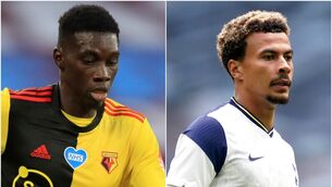 <p>Ismaila Sarr and Dele Alli (Adam Davy/NMC Pool/John Walton/PA)</p>