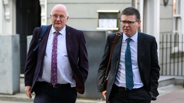<p>John Horan, Uachtarán Chumann Lúthchleas Gael, left, and Tom Ryan, Ard Stiúrthóir of the GAA on arrival at Dáil Éireann. Picture: Stephen McCarthy/Sportsfile</p>