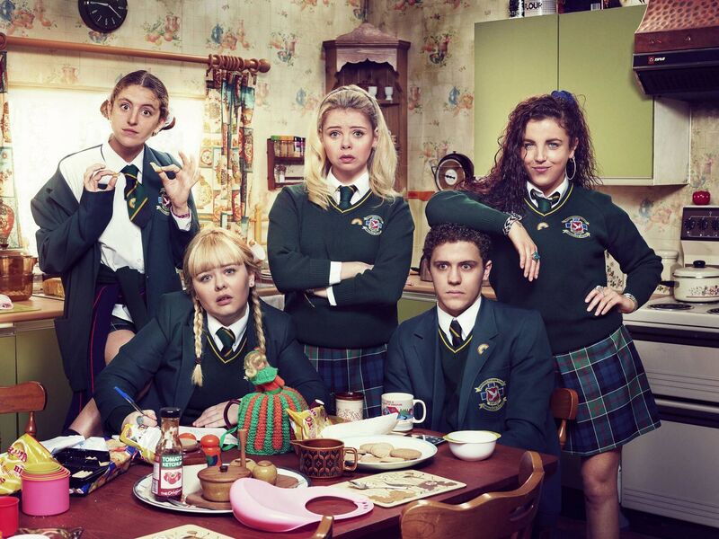 Nicola Coughlan, second from left, with her Derry Girls colleagues Louisa Harland, Saoirse Monica-Jackson, Dylan Llewellyn and Jamie-Lee O’Donnell. Nicola Coughlan, second from left, with her Derry Girls colleagues Louisa Harland, Saoirse Monica-Jackson, Dylan Llewellyn and Jamie-Lee O’Donnell.