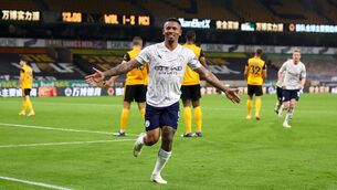 <p>Manchester City's Gabriel Jesus celebrates scoring his side's third goal  at Molineux. Picture:   Marc Atkins/NMC Pool/PA Wire</p>