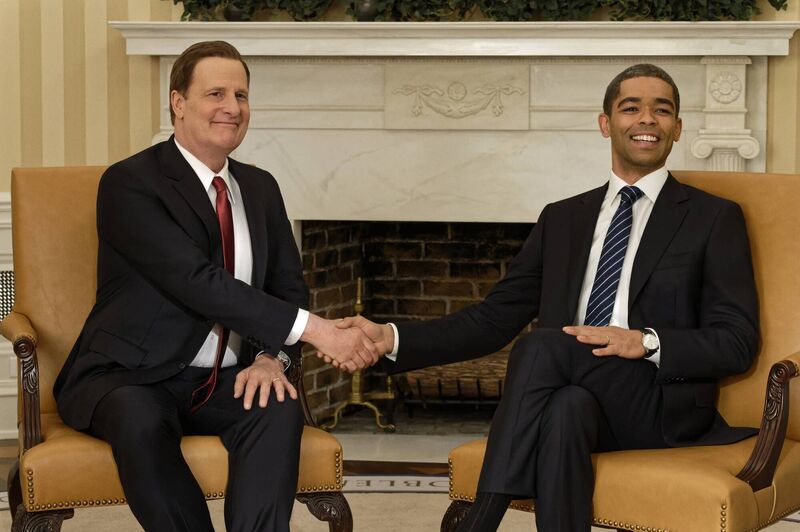 Jeff Daniels as James Comey and Kingsley Ben-Adir as Barack Obama in The Comey Rule. Jeff Daniels as James Comey and Kingsley Ben-Adir as Barack Obama in The Comey Rule.
