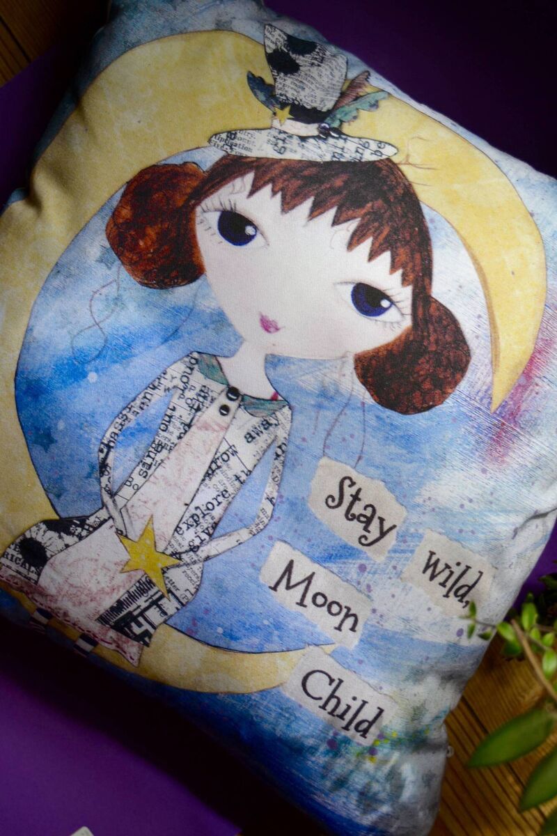 Stay Wild Moon Child cushion by Felicia Thomas