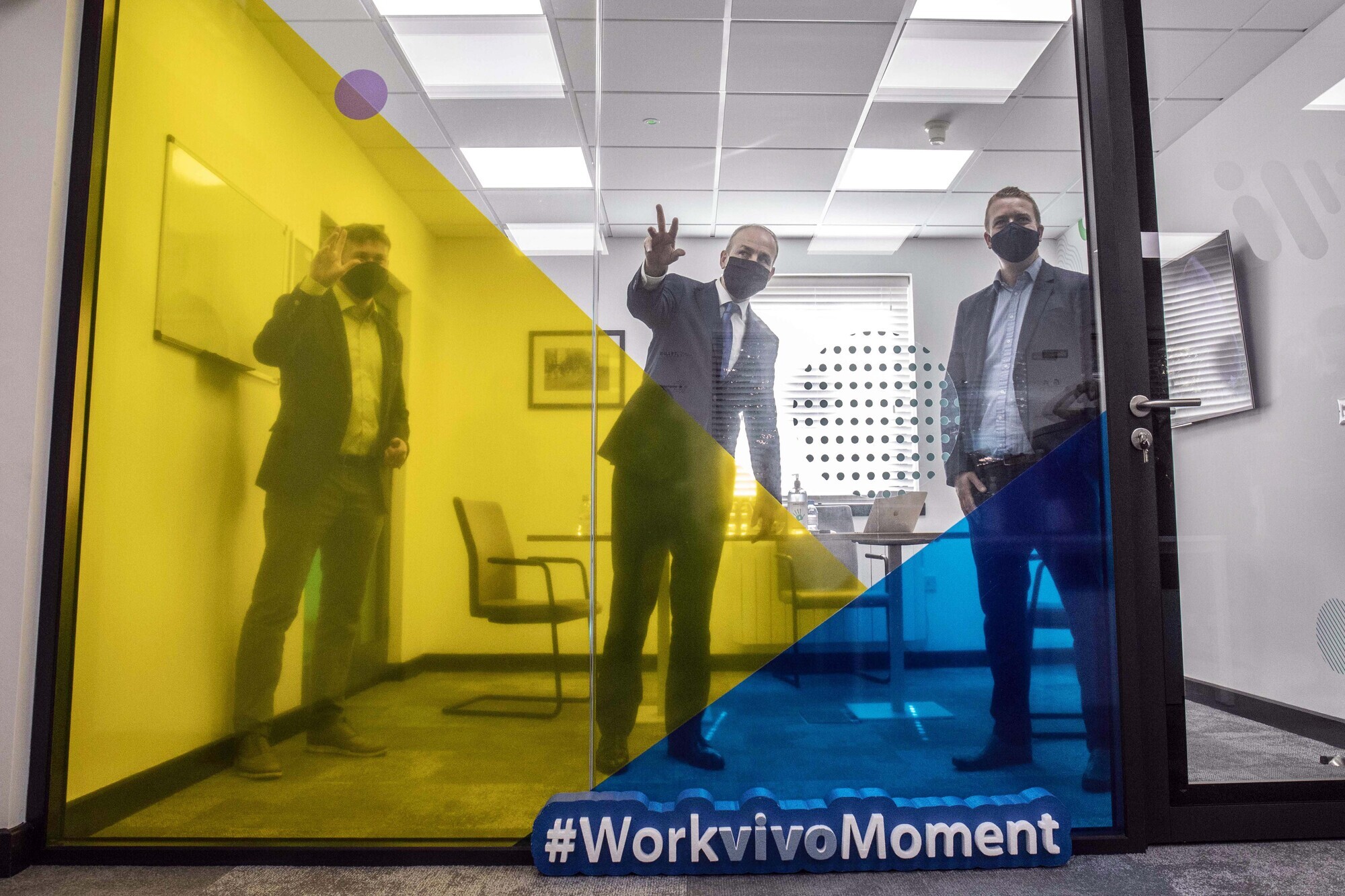 John Goulding and Joe Lennon pictured at Workvivo offices in Cork with An Taoiseach Micheal Martin. File picture: Clare Keogh