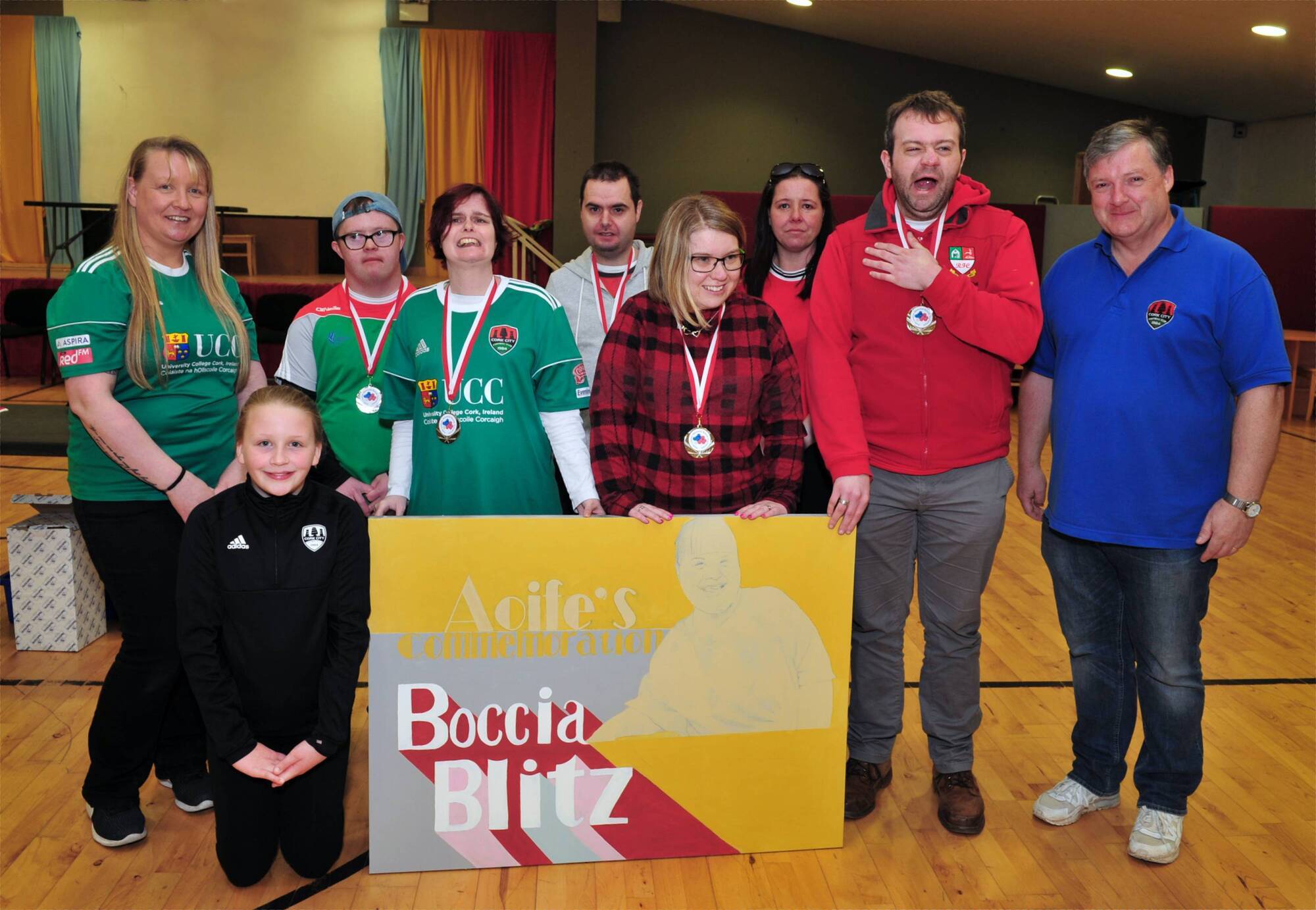 John Kennedy pictured with family and friends of Aoife Linehan at a Commemorative Boccia Blitz held in her honour at Mahon Community Centre in March 2019