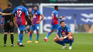 <p>Joel Ward, right, gave away the penalty which saw Crystal Palace lost 2-1 at home to Everton (Clive Rose/PA)</p>
