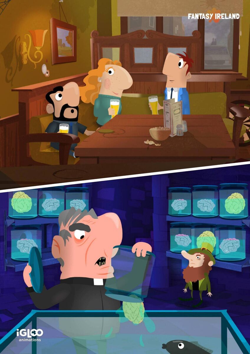 More concept art from the series: The Shamz (top) take on Fr Murphy and Flatley (bottom)