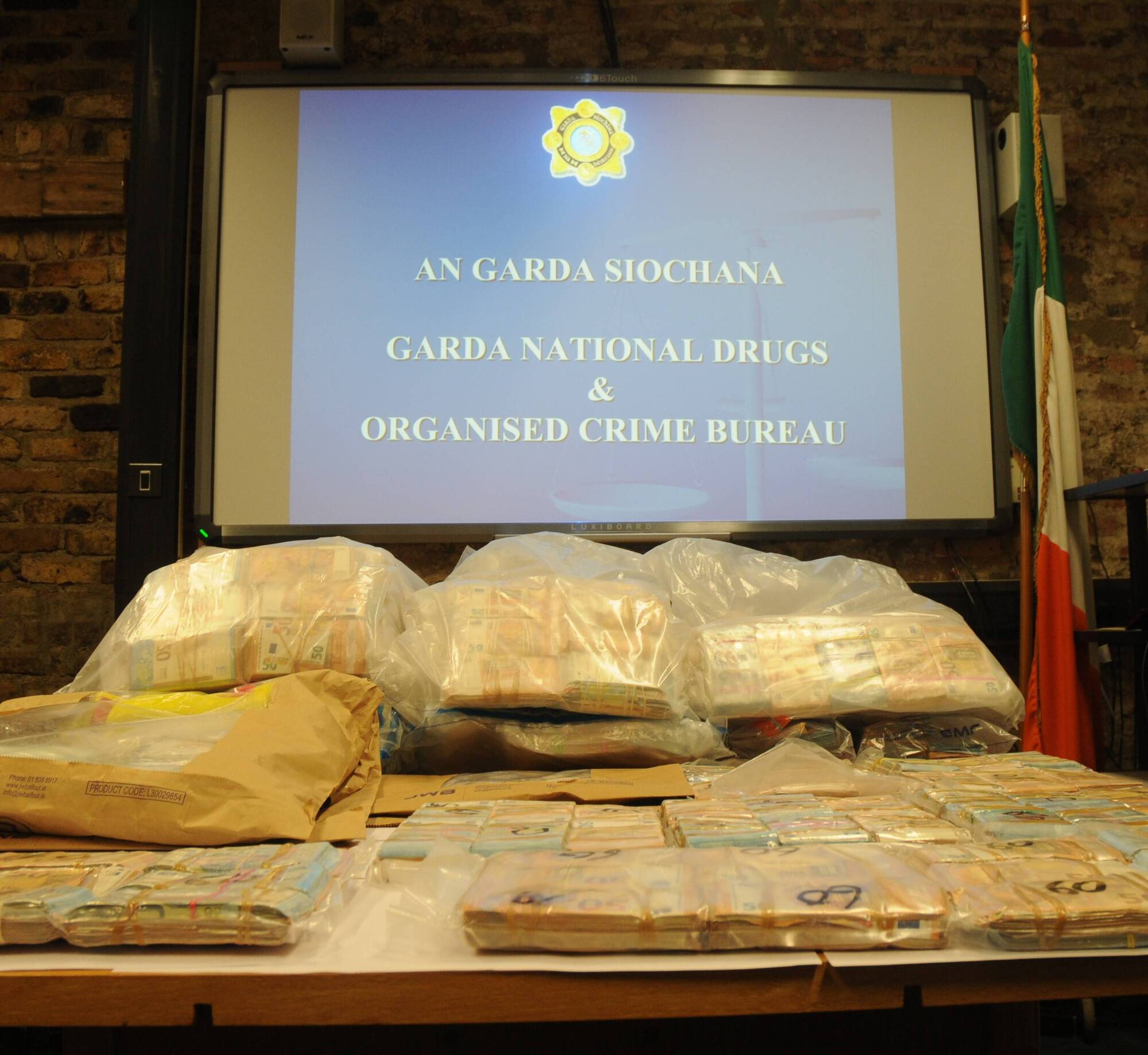 It is thought to be the single largest haul of cash in Ireland and experienced officers said it illustrates the 'sheer size of the drugs trade and the profits to be earned. Picture: Garda Info Twitter