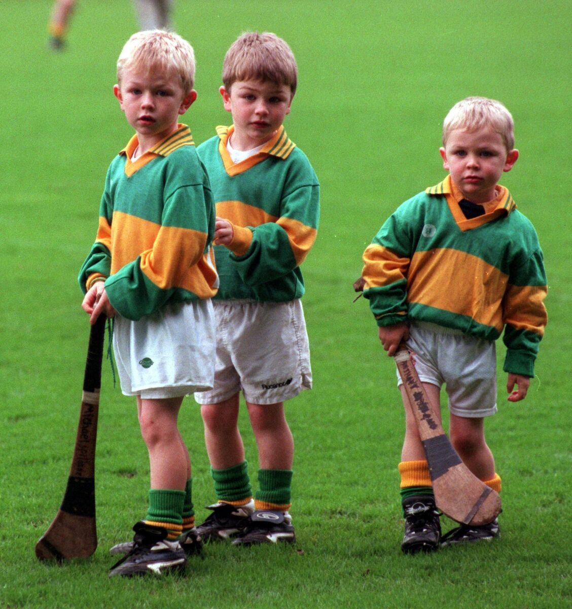 Castlelyons Mascots Michael Spillane, Colm Spillane and Anthony Spillane at the Cork IHC final in 1998. Over two decades later, the brothers look to follow their father's footsteps and play senior hurling for their club. Picture: Dan Linehan