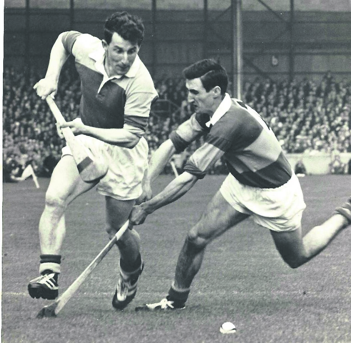 BACK IN THE DAY: Tipperary’s Len Gaynor moves in to challenge Wexford’s Jimmy O’Brien in the 1965 All-Ireland SHC final.