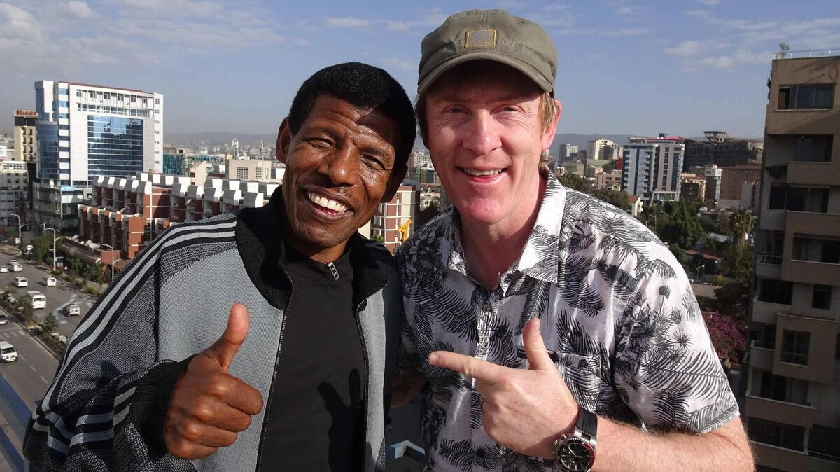 Hector Ó Heochagáin in Ethiopia with former athlete Haile Gebrselassie. Hector Ó Heochagáin in Ethiopia with former athlete Haile Gebrselassie.