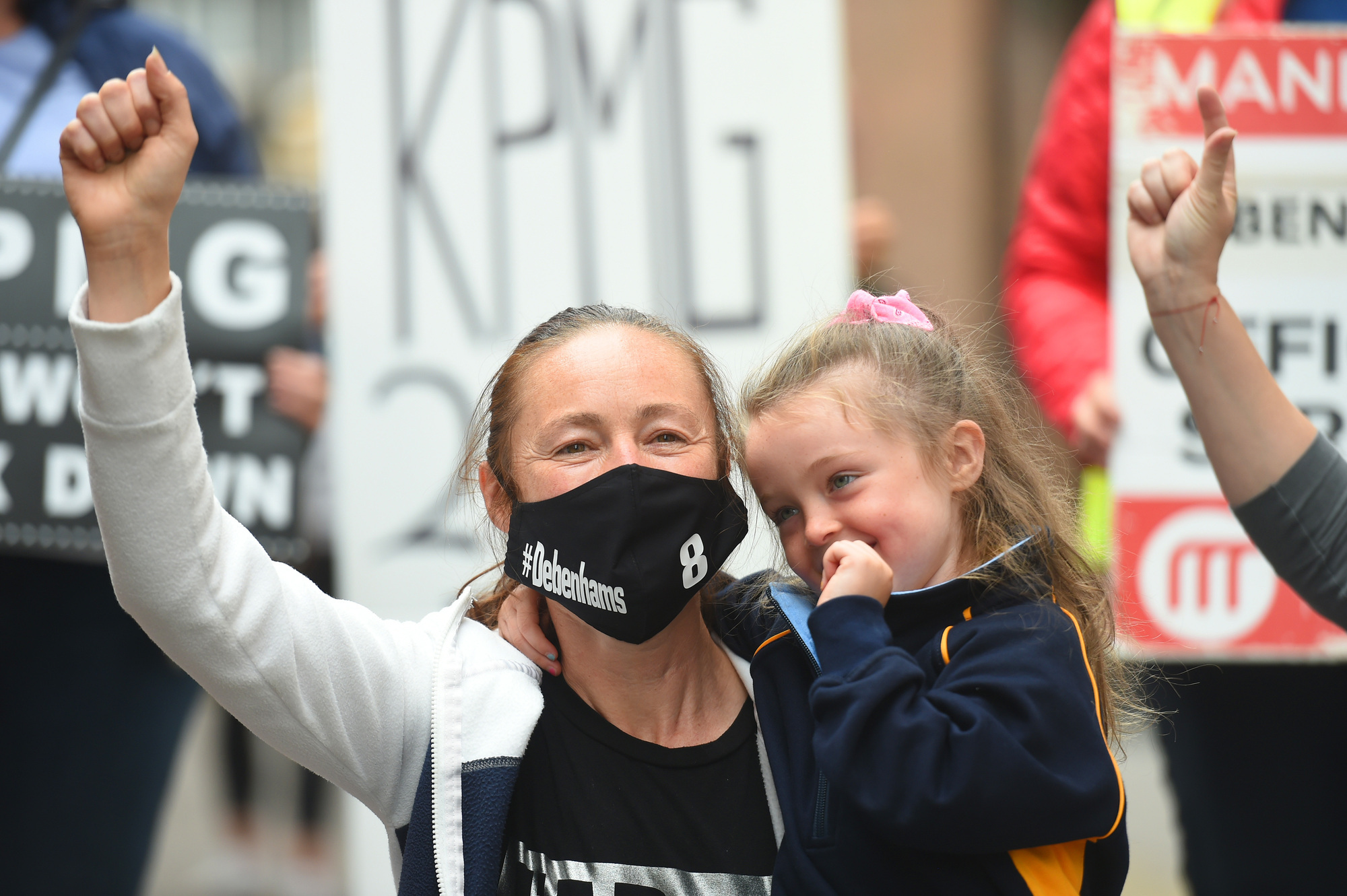 Carol Ann Bridgeman and daughter Charlotte. Ms Bridgeman, a former employee at Debenhams Mahon Point in Cork must attend the hearing on Tuesday but Covid restrictions mean her fellow protesters cannot go to Dublin to support her. Picture: Larry Cummins