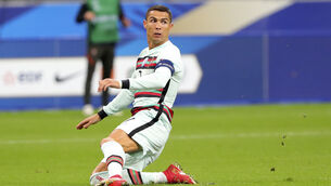 <p>Cristiano Ronaldo is out of Portugal’s clash with Sweden after a positive Covid-19 test (Thibault Camus/AP)</p>