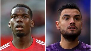 <p>Paul Pogba and Sergio Romero (Martin Rickett/Simon Cooper/PA)</p>