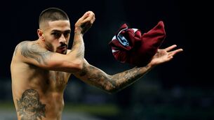 <p>BLOWING BUBBLES: West Ham midfielder Manuel Lanzini celebrates after his spectacular injury-time strike earned an unlikely 3-3 draw at Tottenham Hotspur Stadium. Picture: Matt Dunham/Getty Images</p>
