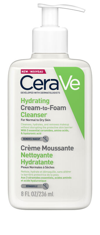 Cerave Hydrating Cream-to-Foam-Cleanser, €12.50 at boots.ie Cerave Hydrating Cream-to-Foam-Cleanser, €12.50 at boots.ie
