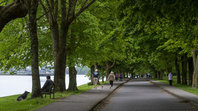 <p> People out walking at the Marina, Cork which is now pedestrianised. Picture: Dan Linehan</p>