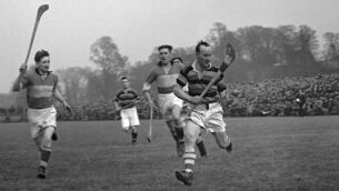 <p>Christy Ring in action for Glen Rovers against Sarsfields in 1949 at the Athletic Grounds. 	<span class="contextmenu emphasis CaptionCredit"> 	Picture: Irish Examiner Archives/ 	Ref 601d</span>
            </p>