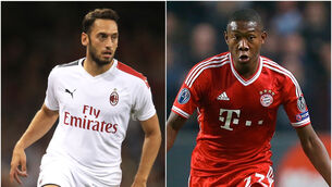 <p>Hakan Calhanoglu and David Alaba feature in today’s transfer speculation (Dave Thompson/Adam Davy/PA)</p>