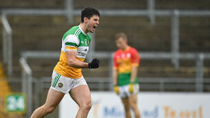 <p>Bernard Allen of Offaly celebrates after scoring his side's third goal. Picture: Seb Daly/Sportsfile</p>