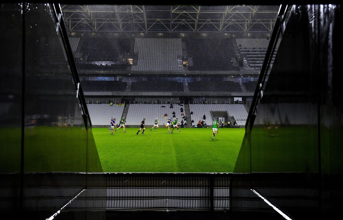 A general view of the action amid heavy rain during the Munster SHC clash between Tipperary and Limerick. Picture: Brendan Moran/Sportsfile
