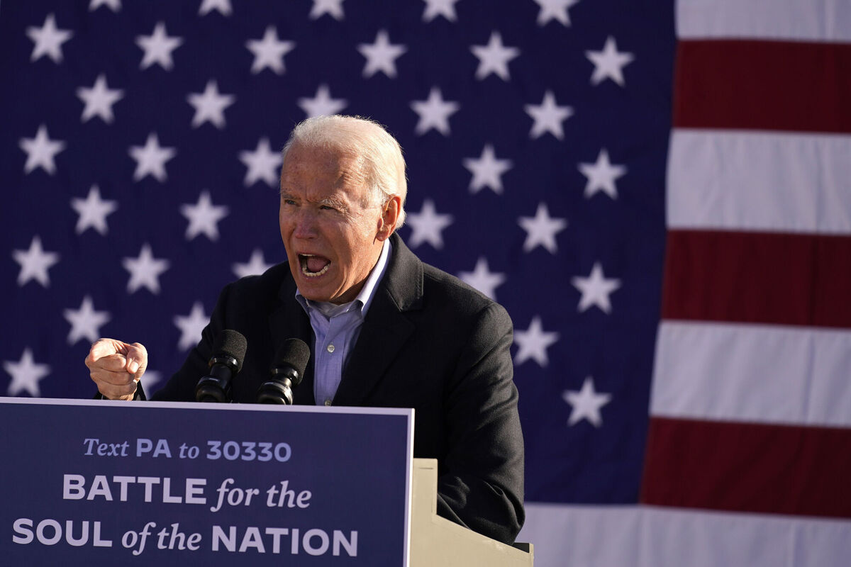 Democratic presidential candidate former Vice President Joe Biden speaks at a rally at Community College of Beaver County, yesterday. (AP Photo/Andrew Harnik)