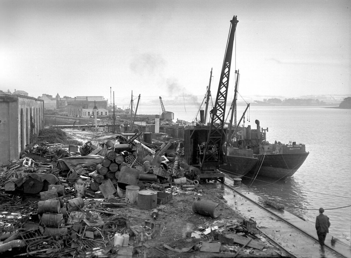 View of Haulbowline Industries, Passage West, Co. Cork. 25/02/1955 Ref. 153H Old black and white dockyards dock shipping View of Haulbowline Industries, Passage West, Co. Cork. 25/02/1955 Ref. 153H Old black and white dockyards dock shipping