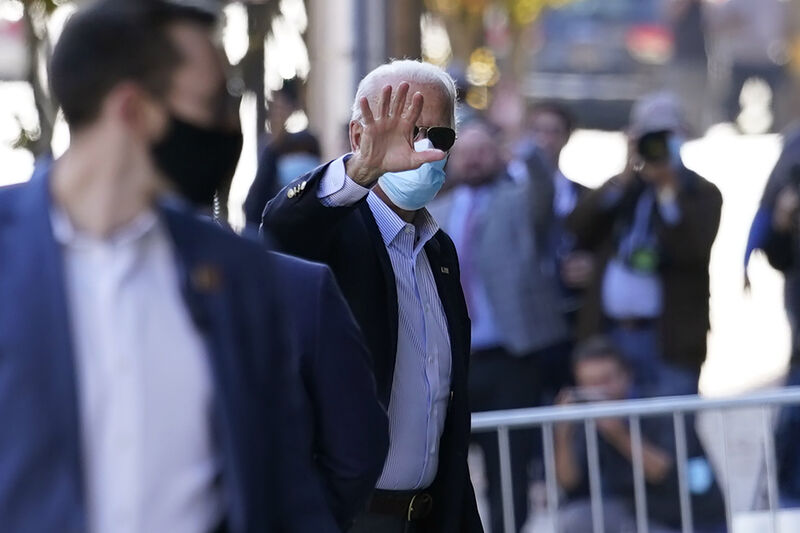 Democratic presidential candidate former Vice President Joe Biden waves as he arrives at the Queen theatre for meetings, Thursday, Nov. 5, 2020, in Wilmington, Del. Picture: AP Photo/Carolyn Kaster Democratic presidential candidate former Vice President Joe Biden waves as he arrives at the Queen theatre for meetings, Thursday, Nov. 5, 2020, in Wilmington, Del. Picture: AP Photo/Carolyn Kaster