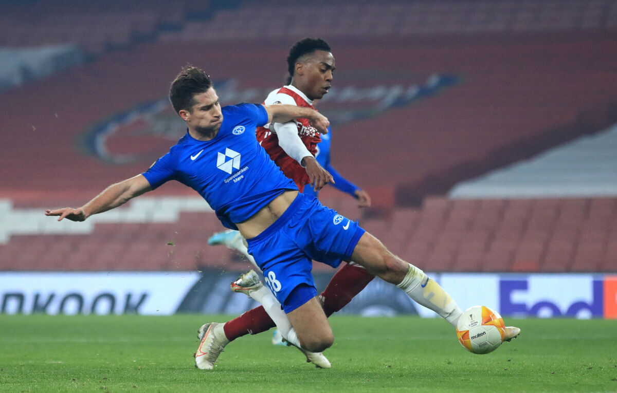 Molde's Kristoffer Haugen (left) scores an own goal. Picture: Adam Davy