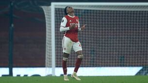 <p>Arsenal's Joe Willock celebrates scoring his side's fourth goal of the game during the UEFA Europa League Group B match at the Emirates Stadium, London.</p>