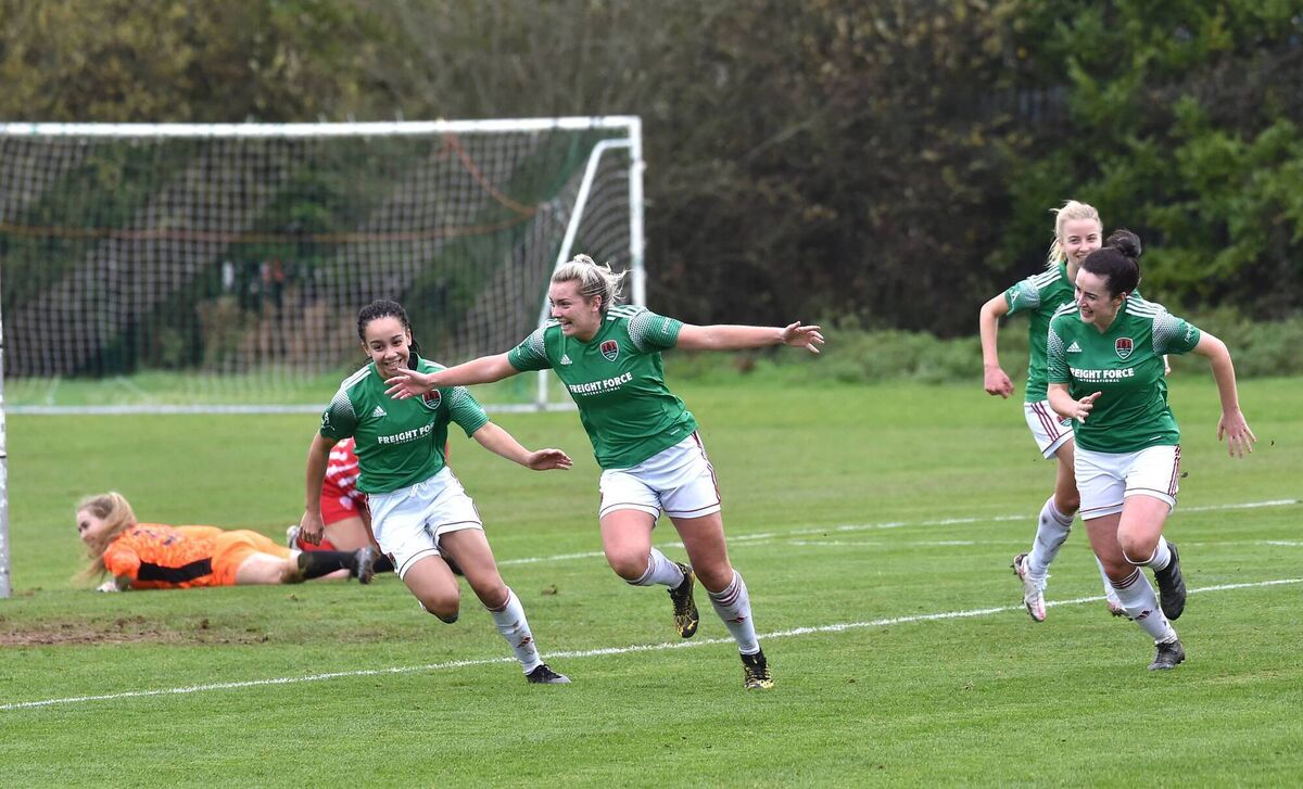 Saoirse Noonan, Cork City celebrates her second goal against Treaty United during their Womens FAI cup semi-final at Curraheen, Cork. Picture Dan Linehan