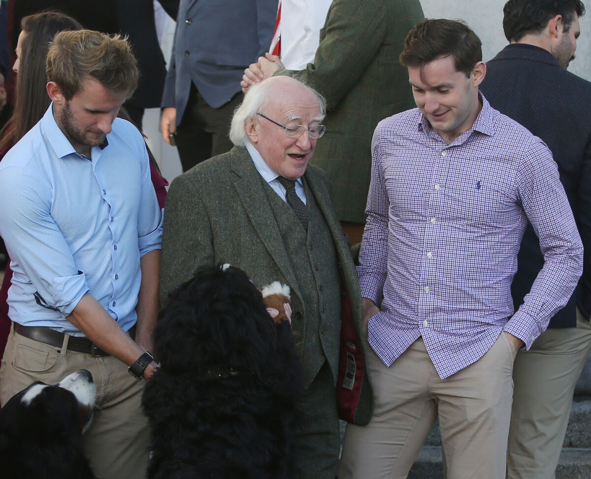 Gary and Paul O'Donovan meet President Higgins and his pets, Sioda and Brod at Áras an Uachtaráin. Picture: Sam Boal/Rollingnews.ie