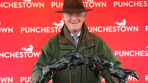 <p>Willie Mullins (Champion Trainer) picking up his trophy for the 2019/2020 season. Picture: Healy Racing</p>