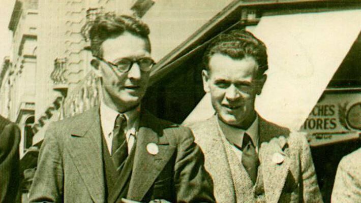 Seán Hendrick and sculptor Séamus Murphy on Patrick's Street in Cork. Picture: Courtesy of Nuala Wren 