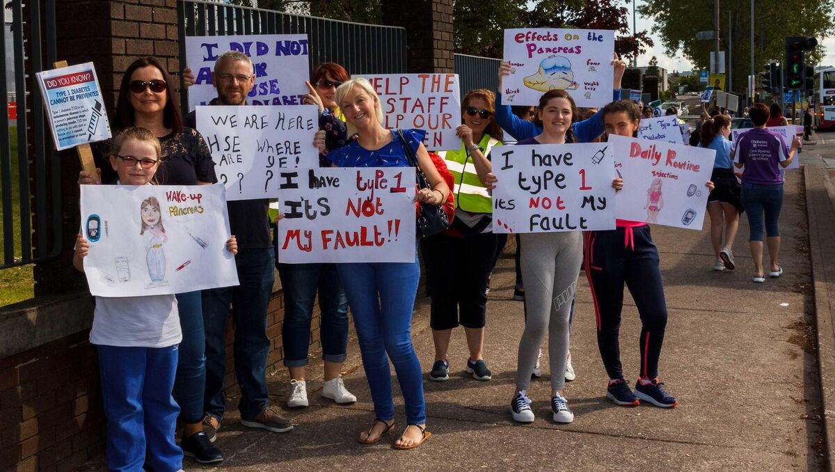 People gathered outside the Cork University Hospital in May 2019 to protest the lack of consultants for people with Type 1 diabetes.  Photo: Damian Coleman