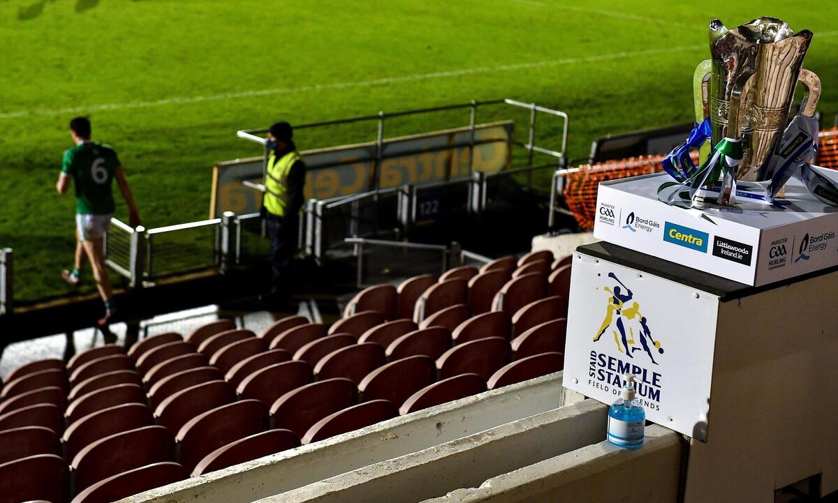 Limerick captain Declan Hannon walks away having given the Munster Senior Hurling Championship trophy a ceremonial lift at Semple Stadium. Picture: Brendan Moran/Sportsfile