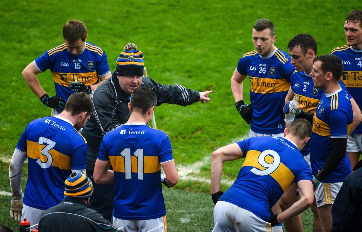 David Power speaks to his players during a water break against Clare at Semple Stadium. Photo by Diarmuid Greene/Sportsfile