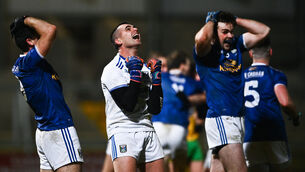 <p>Cavan goalkeeper Raymond Galligan and team-mates celebrate. Photo by David Fitzgerald/Sportsfile</p>