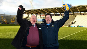 <p>SPECIAL MOMENT: Tipperary manager David Power with his dad Michael after the Munster SFC final win over Cork at Páirc Uí Chaoimh in Cork. 	<span class="contextmenu emphasis CaptionCredit">Picture: Ray McManus/Sportsfile</span>
            </p>