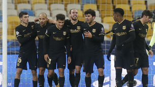 <p>Martin Braithwaite, second left, scored a brace (Efrem Lukatsky/AP)</p>
