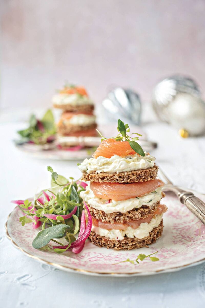 Smoked Salmon &amp; Cream Cheese Stacks.