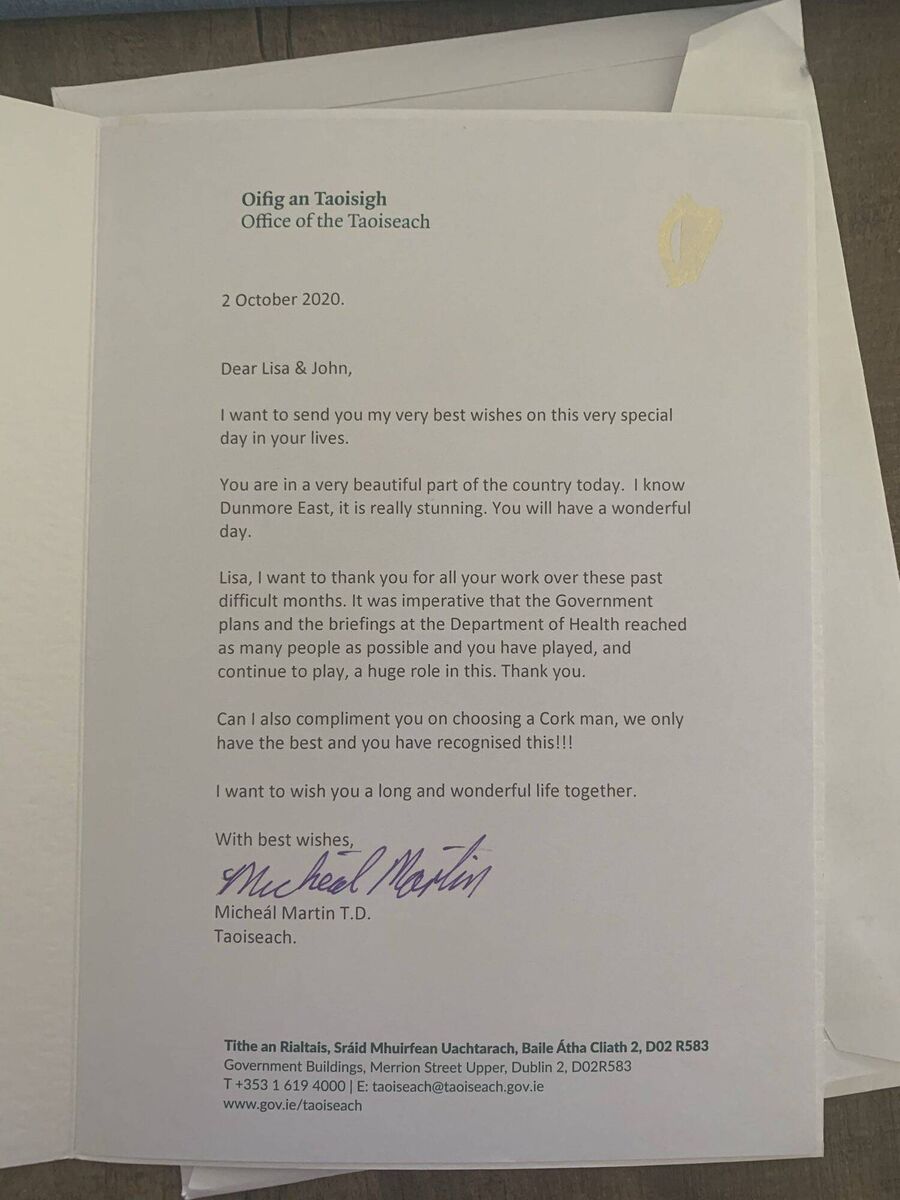 "Unexpected card arrived in the post today, thanks @MichealMartinTD for your kind words," Lisa wrote on Twitter after receiving the card. "However I will say #upthedeise"