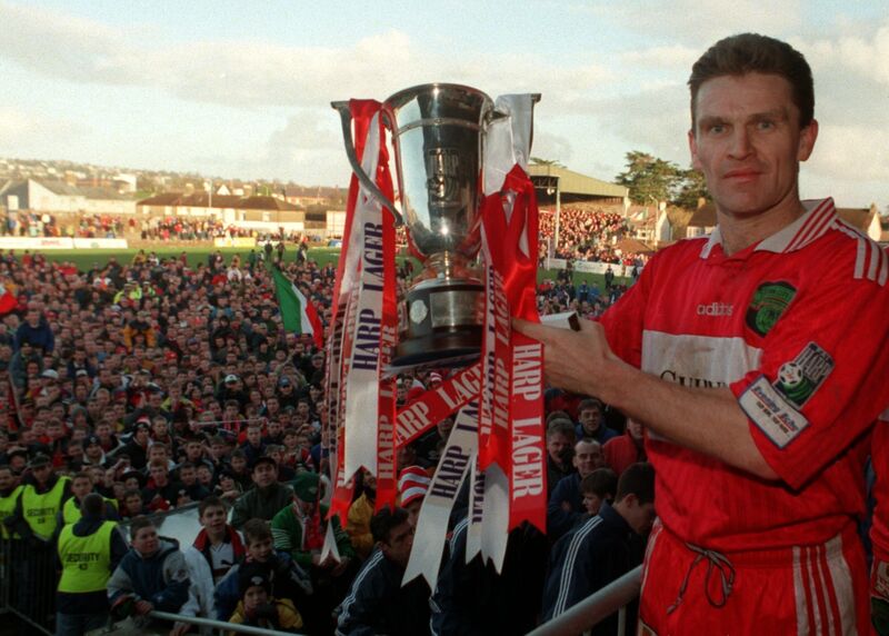 Cork City's captain Declan Daly holds the league cup trophy aloft after defeating Shamrock Rovers in the 1998 league cup final at Turner's Cross. They also won the FAI Cup that year. Picture: Eddie O'Hare Cork City's captain Declan Daly holds the league cup trophy aloft after defeating Shamrock Rovers in the 1998 league cup final at Turner's Cross. They also won the FAI Cup that year. Picture: Eddie O'Hare