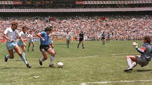 <p>DIFFERENT CLASS: Diego Maradona about to round England goalkeeper Peter Shilton during the World Cup quarter-final in Mexico City on June 22, 1986. 	<span class="contextmenu emphasis CaptionCredit">Picture: AFP via Getty Images</span>
            </p>