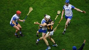 <p>DEISE FRENZY: Waterford manager Liam Cahill in frenzied celebration as Kilkenny's Conor Fogarty gets hooshed out over the sideline minute by Darragh Lyons, Jack Fagan, and Austin Gleeson. It recalled similar moments over the last two decades when men in a black and amber jersey were doing bouncer duty where the sideline was concerned.  <span class="contextmenu emphasis">Picture</span>: Daire Brennan, Sportsfile</p>