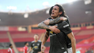 <p>Manchester United's Edinson Cavani celebrates scoring his side's second goal of the game during the Premier League match at St Mary's Stadium, Southampton.</p>