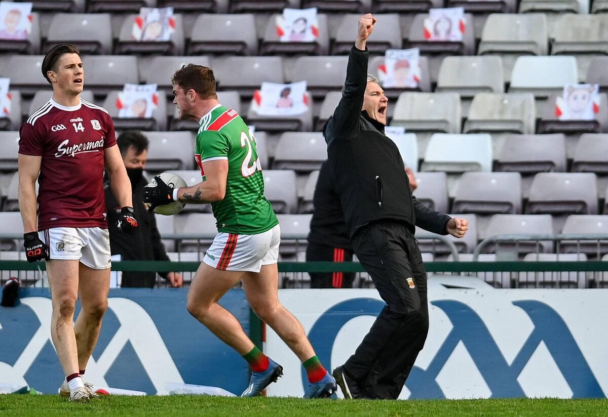 Mayo manager James Horan celebrates at the final whistle against Galway. Photo by Ramsey Cardy/Sportsfile