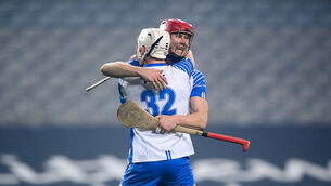 <p class="contextmenu internal_Caption">Waterford’s Tadhg de Búrca, right, and Shane McNulty celebrate reaching the All-Ireland final after beating Kilkenny. There is huge excitement in the county but the GAA are a watching closely amid fears exuberant fans could breach social distancing guidelines. Picture: Stephen McCarthy/Sportsfile</p>