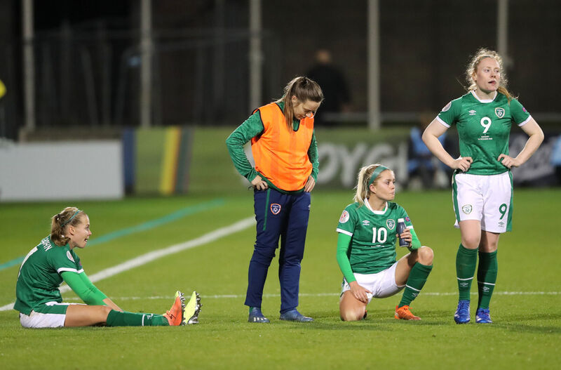 Republic of Ireland players react after the final whistle. Picture: Niall Carson/PA Wire