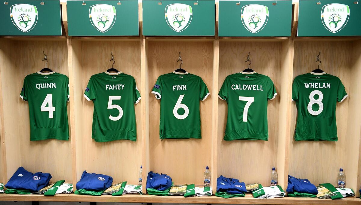 1 December 2020; Republic of Ireland jerseys hang in their changing room prior to the UEFA Women's EURO 2022 Qualifier match between Republic of Ireland and Germany at Tallaght Stadium in Dublin. Photo by Stephen McCarthy/Sportsfile 1 December 2020; Republic of Ireland jerseys hang in their changing room prior to the UEFA Women's EURO 2022 Qualifier match between Republic of Ireland and Germany at Tallaght Stadium in Dublin. Photo by Stephen McCarthy/Sportsfile